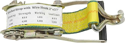 Miniatura 9 de Mytee Products Correas de amarre de trinquete con gancho de alambre, correa de trinquete de 2 pulgadas x 27 pies  10,000 libras de resistencia a la