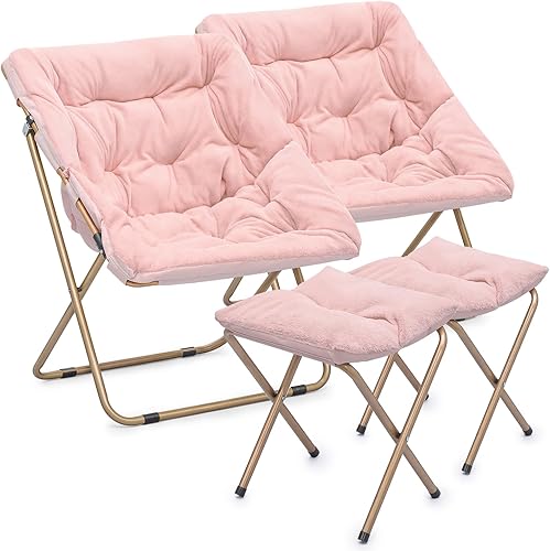 Miniatura 120 de Magshion Silla platillo plegable con otomana para adultos, cómodo asiento de lectura, asiento de piel sintética con marco de metal acolchado grueso