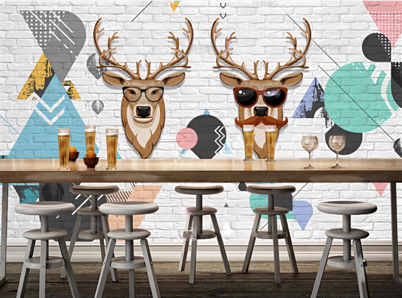 3D ręcznie malowana głowa jelenia tapeta trójkąt biała cegła ściana malarstwo dekoracyjne do salonu kawiarni restauracji mural 3D 200 x 140 cm