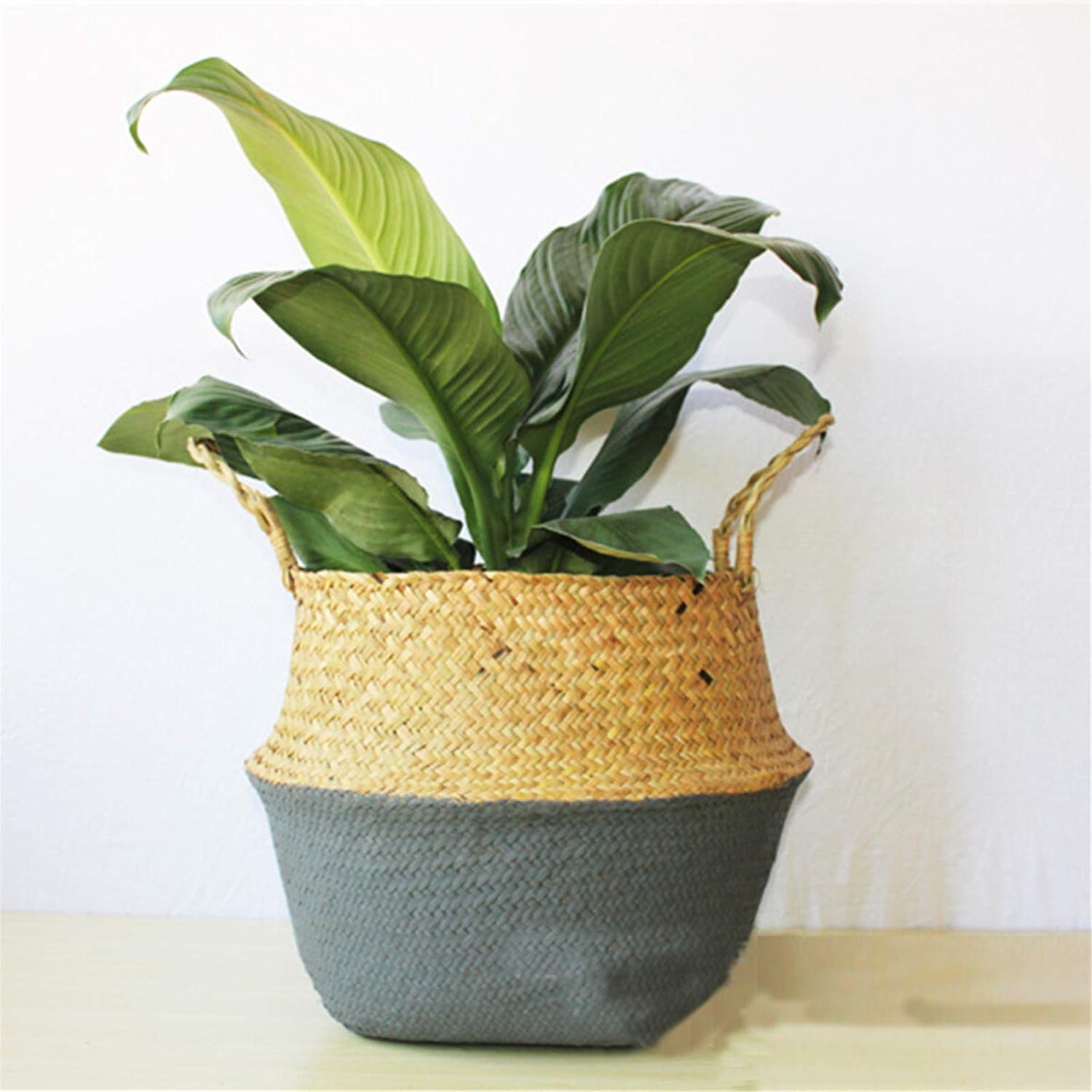 Plant Grow Bags Flower Basket Storage Holder Flower Pot Laundry Organizer Bag Garden Decor Garden Ventilated Plants Planting Bag (Color:Wood+Black Grey; Size:S) (Wood+Black Grey Small)