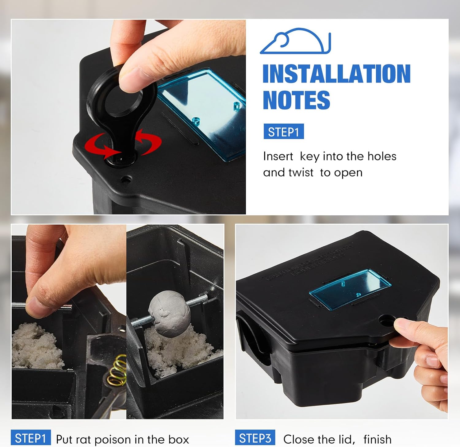 Qualirey 4 Pcs Rodent Bait Station with Key Rat Station Traps Reusable Mouse Traps Smart Tamper Proof Cage House Heavy Duty Boxes for Rodents Outdoor Rats Mice, Bait Not Included