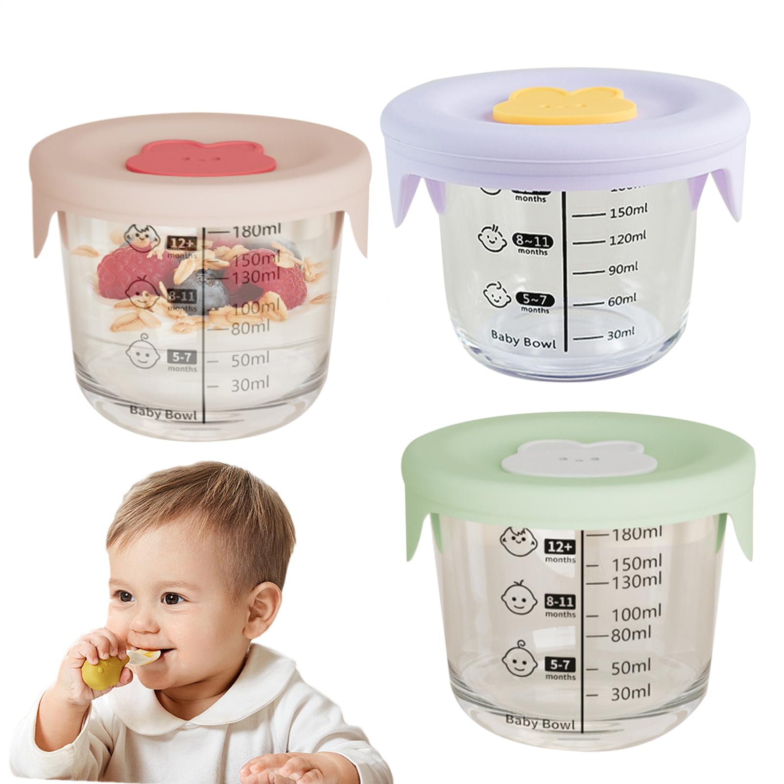 Baby Food Container, 230ml Glass Jar, Leakproof Lid Design, Microwave Safe, Temperature for -20 to 400°c Measurement Scale, Ideal for Dining, Packing, Feeding, Baby Meals