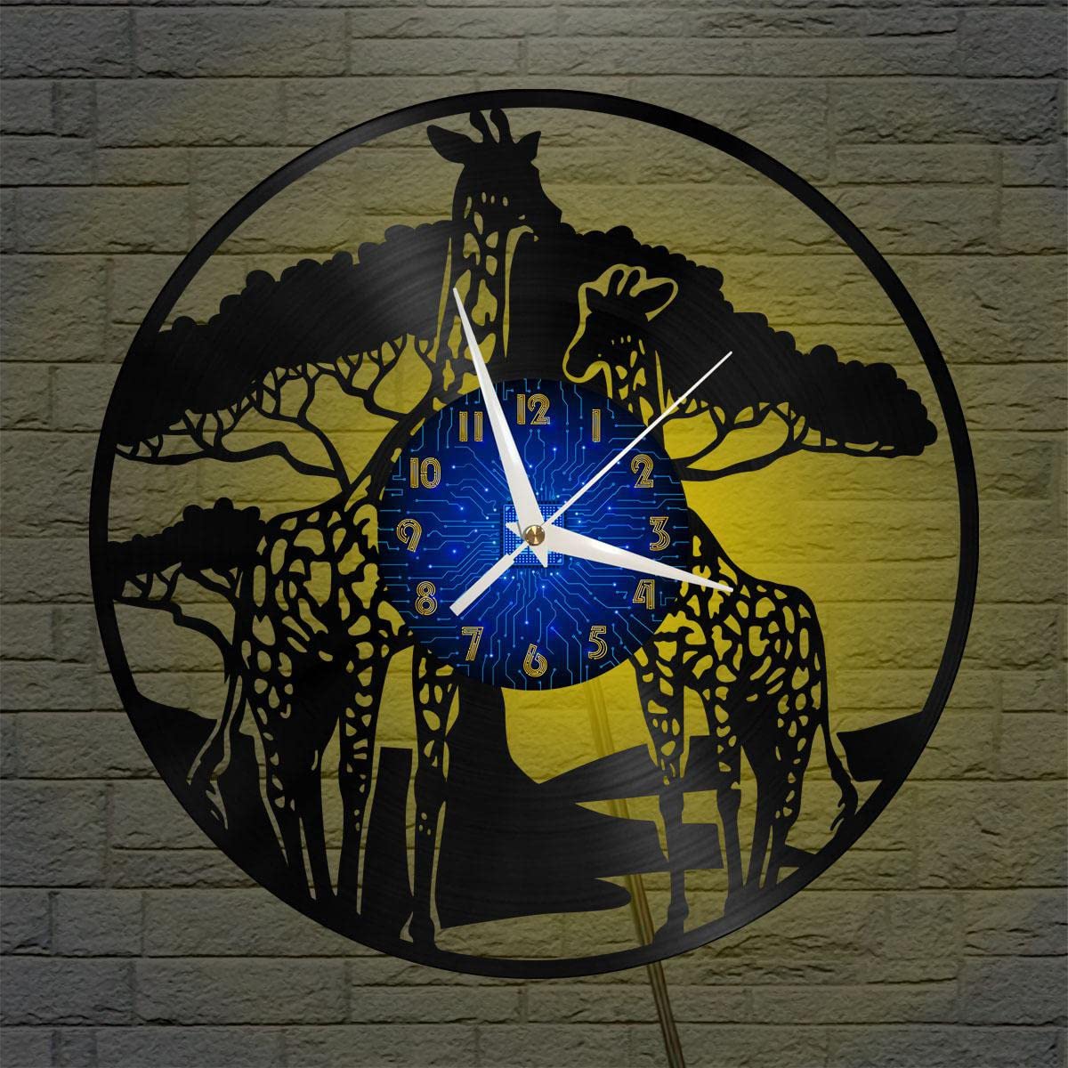 Horloge Murale en Vinyle Girafe Silencieuse pour Supprimer le Tic-Tac dans la Chambre
