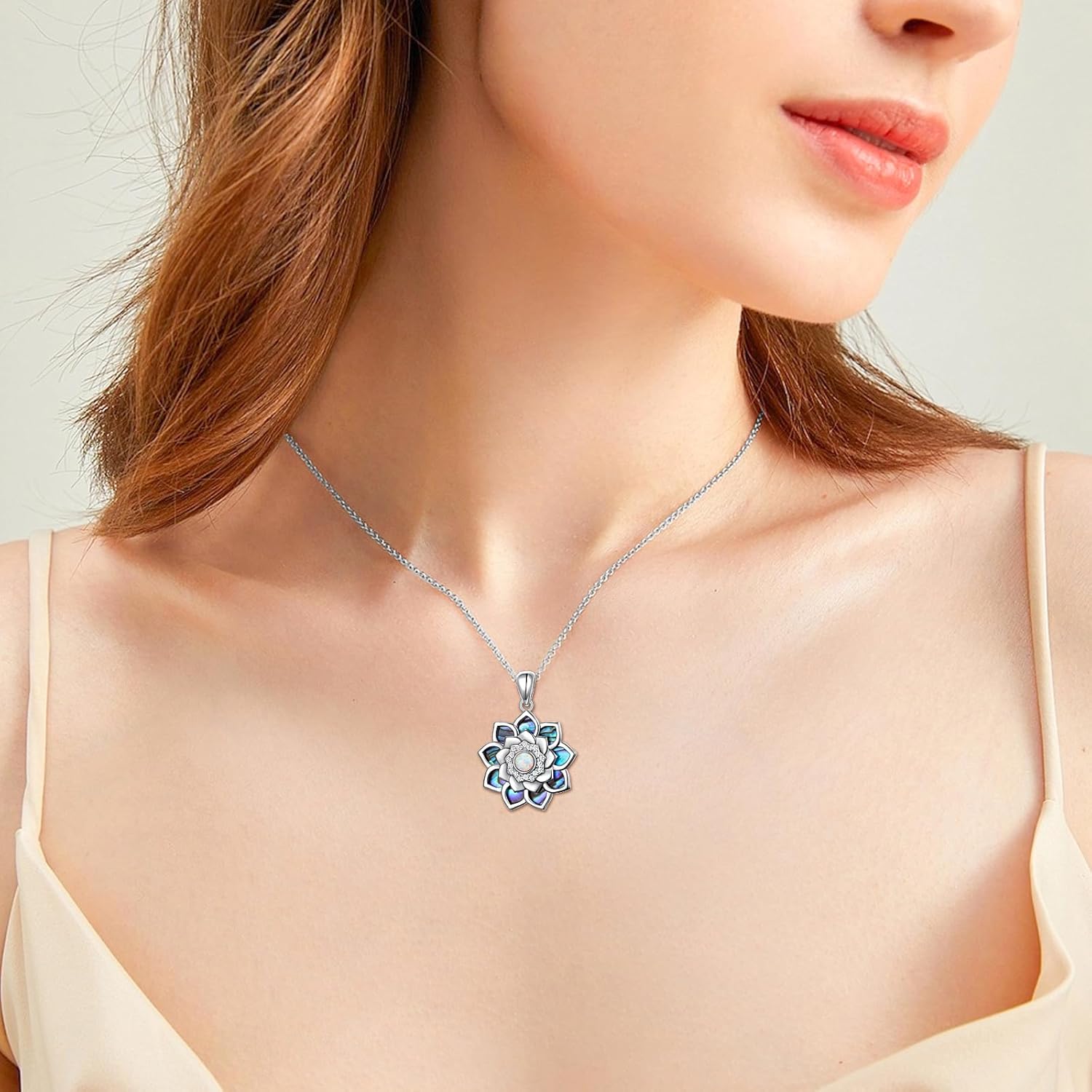 S925 Sterling Silver Lotus Necklace Opal Pendant Necklace Lotus Flower Jewelry Gift for Women - Image 2
