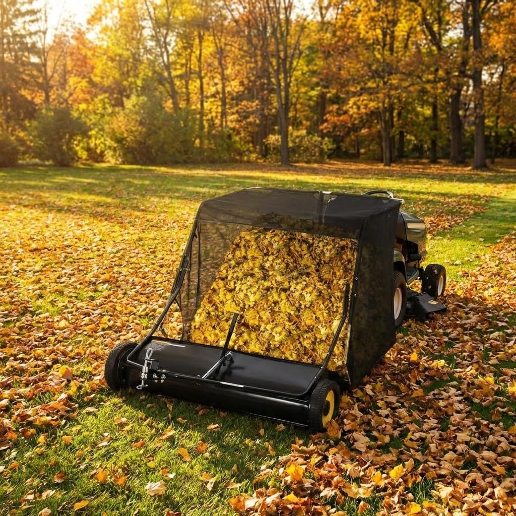 44" Heavy-Duty Tow-Behind Lawn Sweeper,Large-Capacity Leaf & Grass Collector with Adjustable Sweeping Height,Easy Dump Rope Design,for Lawn Tractors & ATVs,Efficient Yard Debris Removal for Lawn Care