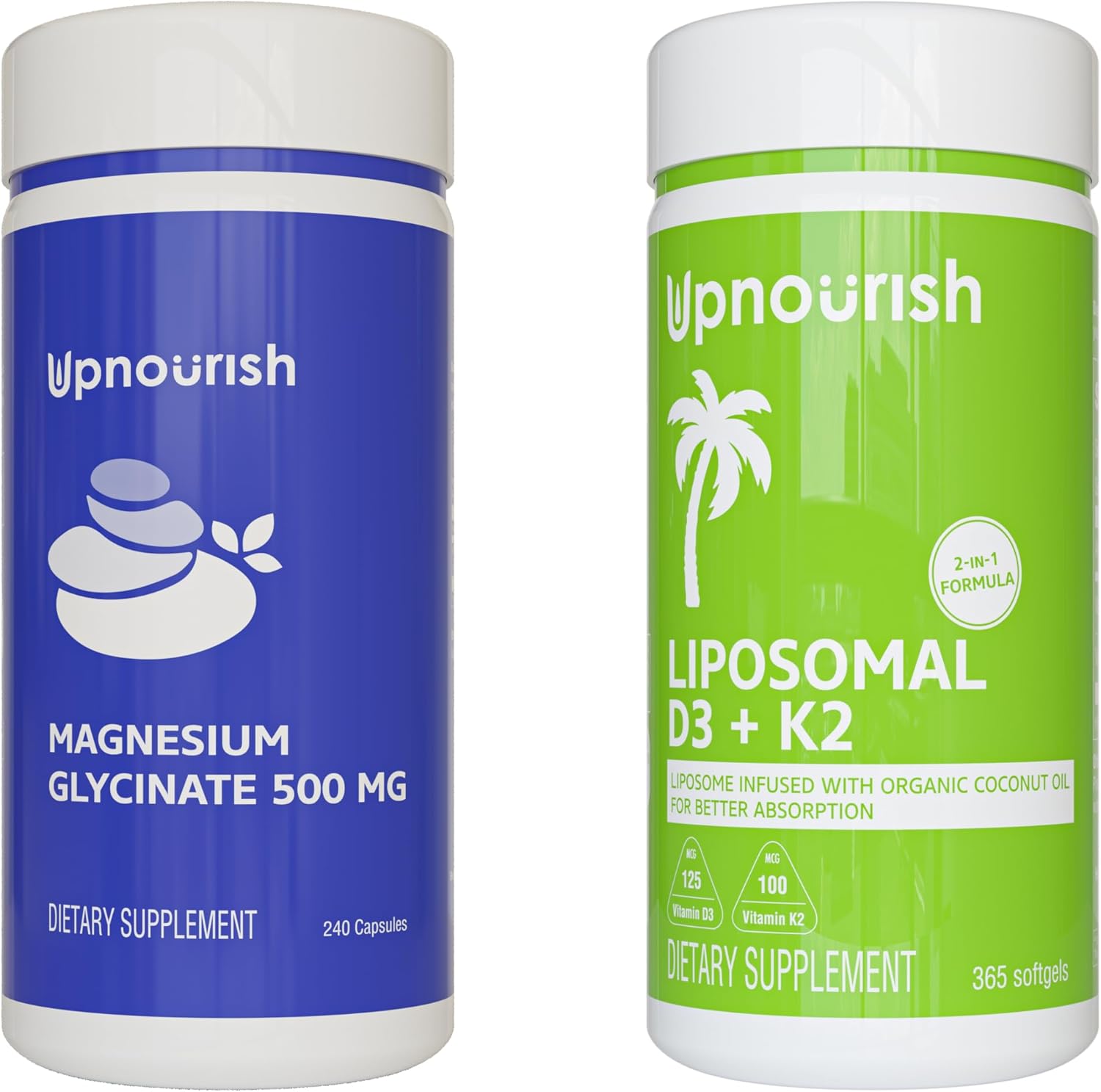 UpNourish Magnesium Glycinate and Liposomal Vitamin D3 K2 Bundle