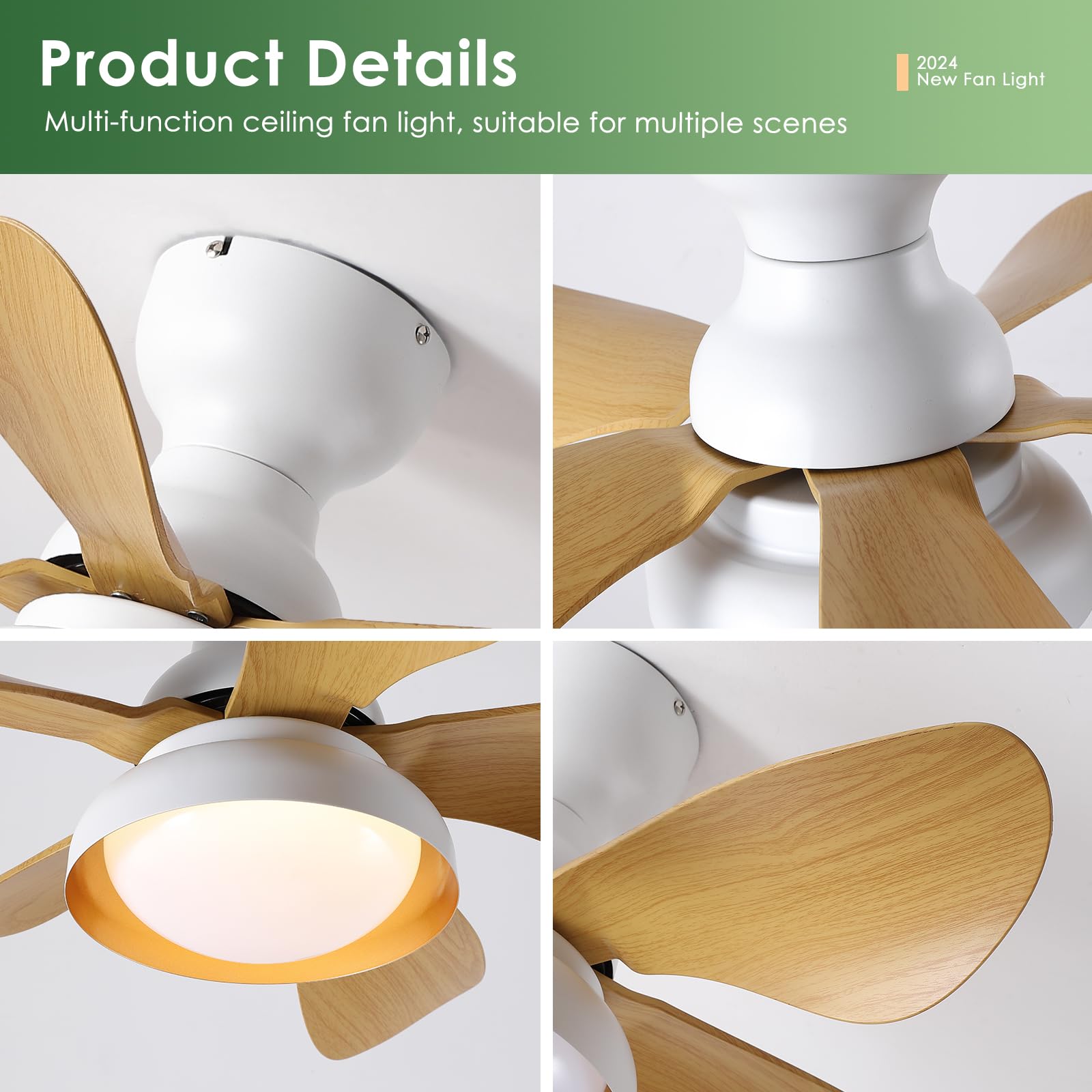 Yoedivu Low Profile Flush Mount Ceiling Fans with Lights and Remote, 30 Inch White Modern Ceiling Fan 6 Speeds 5 Reversible Blades 3 Colors Dimmable Small Ceiling Fans for Bedroom Dining Room Kitchen.