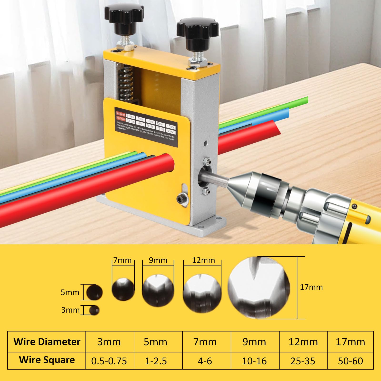 Qivine Denudeuse de Cable Electrique, Machine a Denuder le Cuivre 6 Trous 6 Canaux 3-17 mm, Denudeur Cable Electrique avec Manivelle ou Perceuse