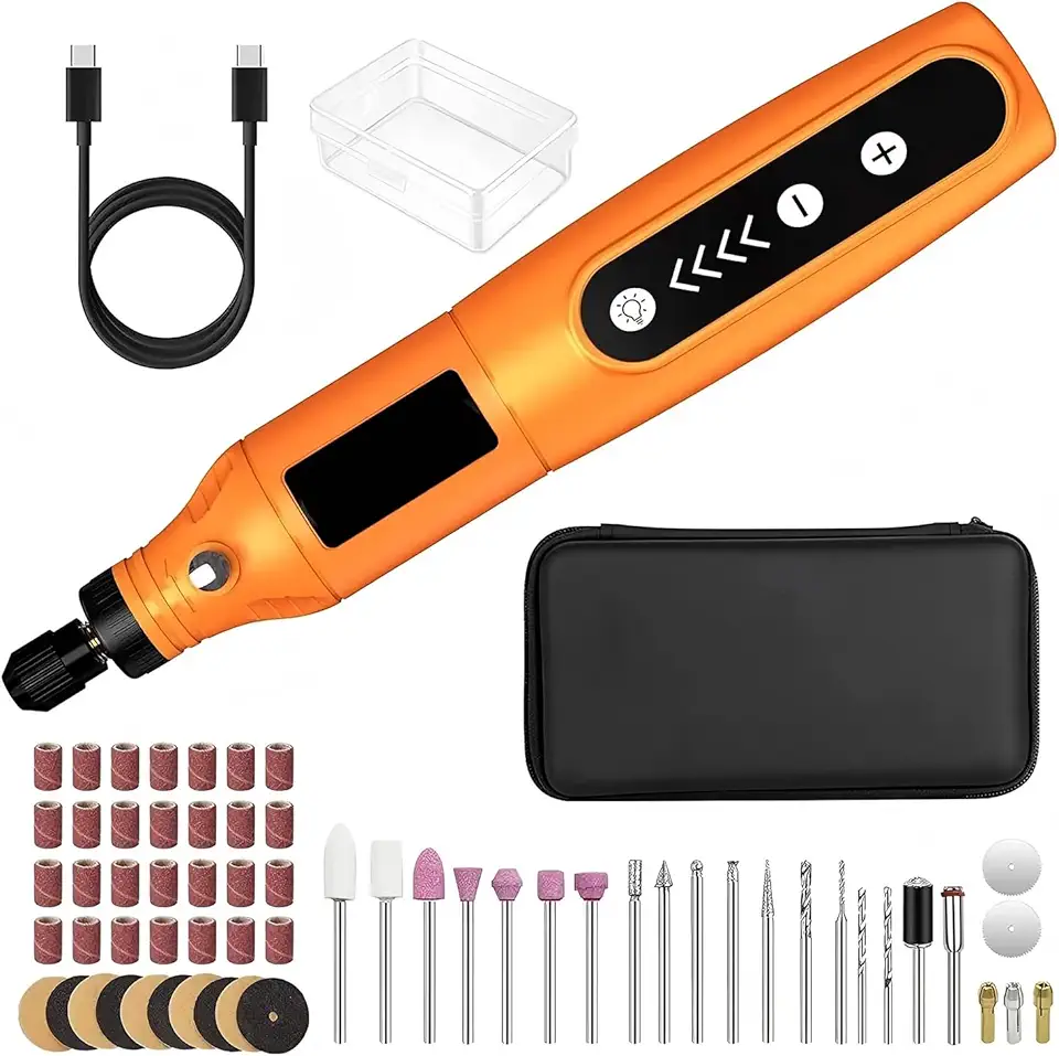 Micro Retífica com 66 Acessórios e Maleta,Mini kit de Ferramentas Rotativas Sem Fio,5 Velocidades e Carregamento USB,3,7 V para Lixar, Polir,Perfurar, Gravar, Artesanato DIY
