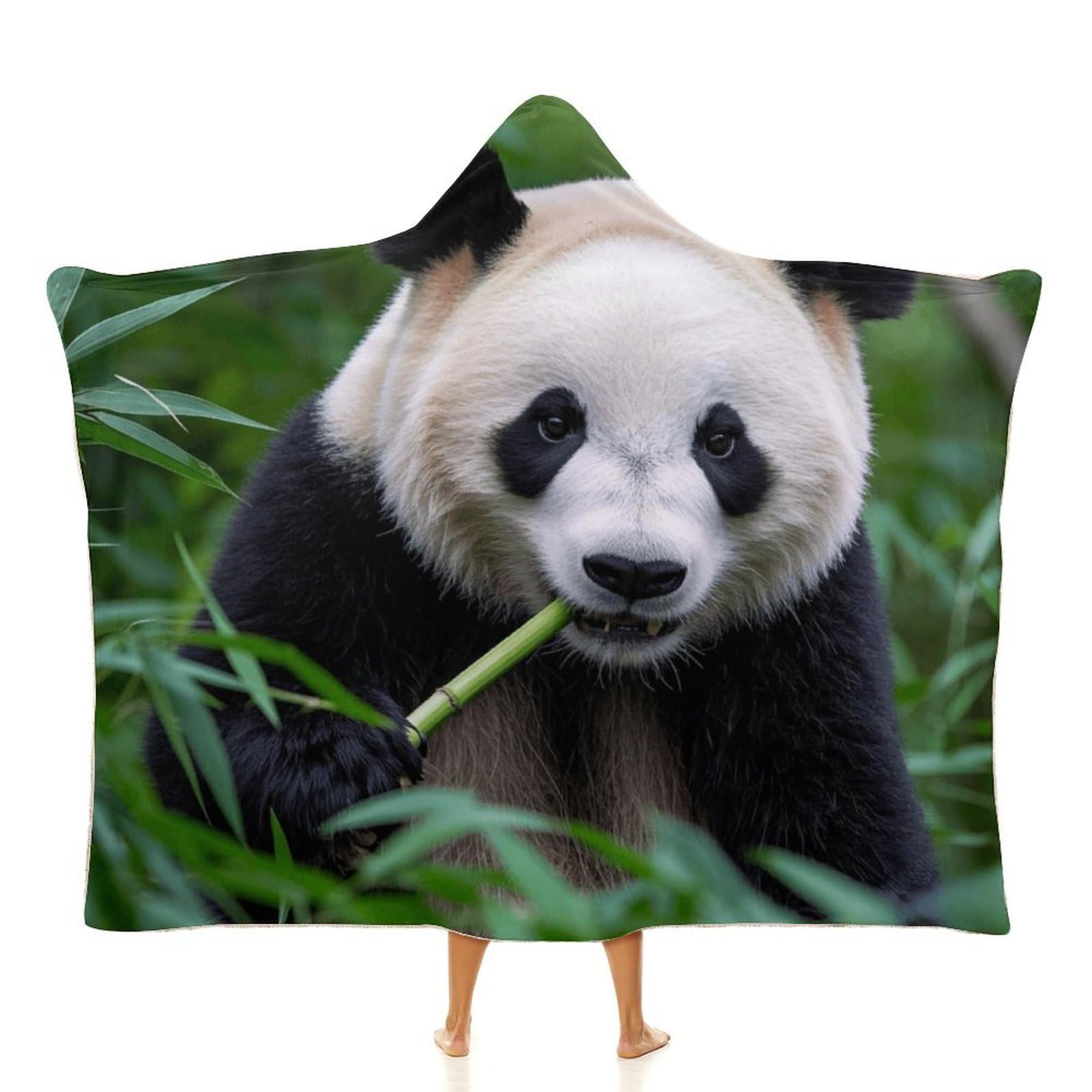 Koc do noszenia, ponczo na pelerynę, oversize, miękki, ciepły, narzuta, koc dla dorosłych, panda, koc z kapturem