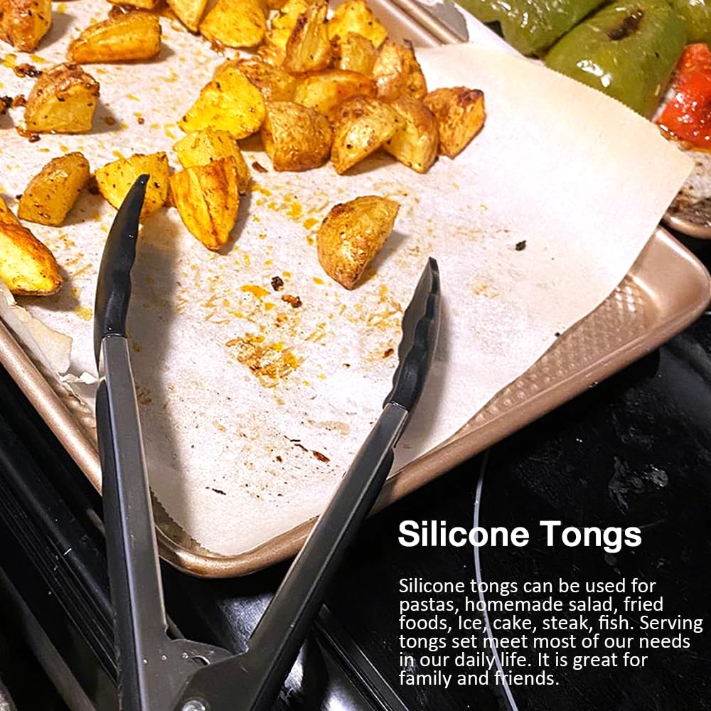 Juego de 3 pinzas de silicona de 9 pulgadas, antiadherentes con puntas de silicona y mango de acero inoxidable, pinzas de cocina para cocinar