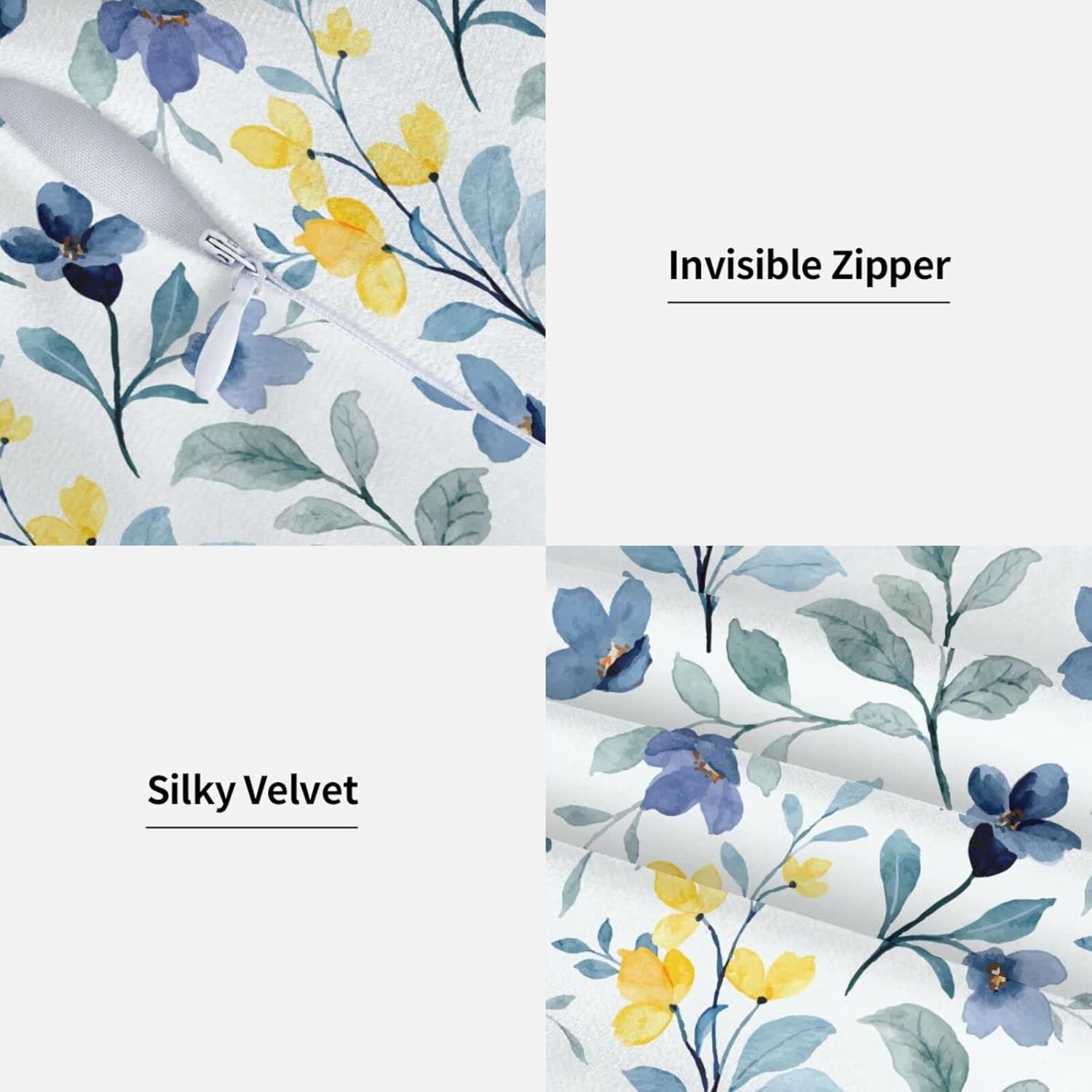 Yellow Blue Floral Pillow Covers 24x24 Inch Set of 2, Watercolor Sage Green Throw Pillows Farmhouse Spring Summer Leaves Outdoor Decorative Pillow Case Square Cushion Covers for Home Sofa Bedroom