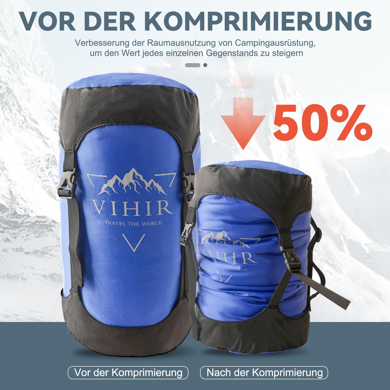 Vihir Sac de compression 10L/14L/20L, 50 % d'espace de rangement en plus ! Sac de rangement étanche et ultra léger pour sac de couchage, sac de compression peu encombrant pour le camping, l'extérieur,