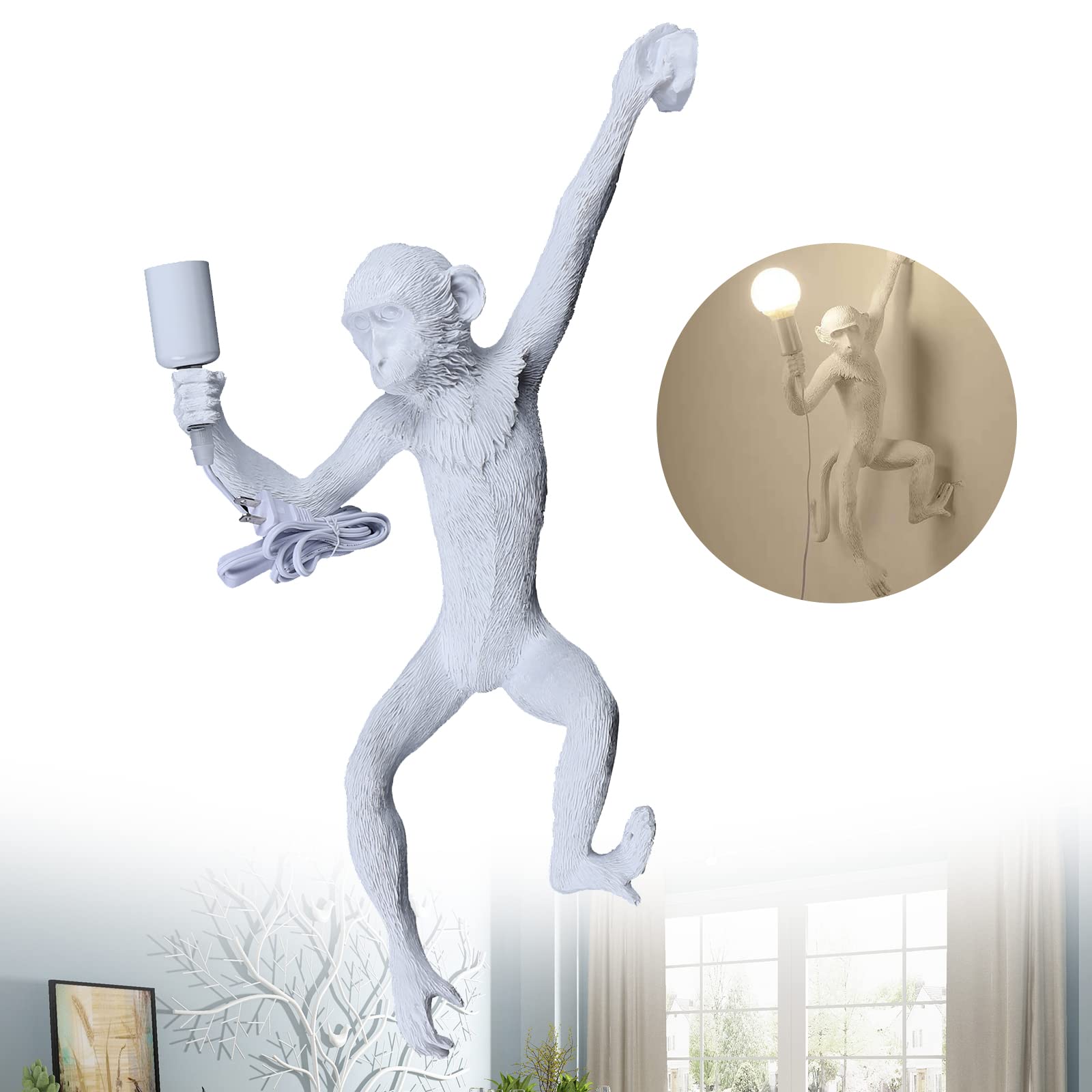 TFCFL Vintage Resin Wall Monkey Wall Lamp, Wall Sconces, Creative Monkey Wall Light, Industrial Wall Lighting Fixture Chandelier, Monkey Light for