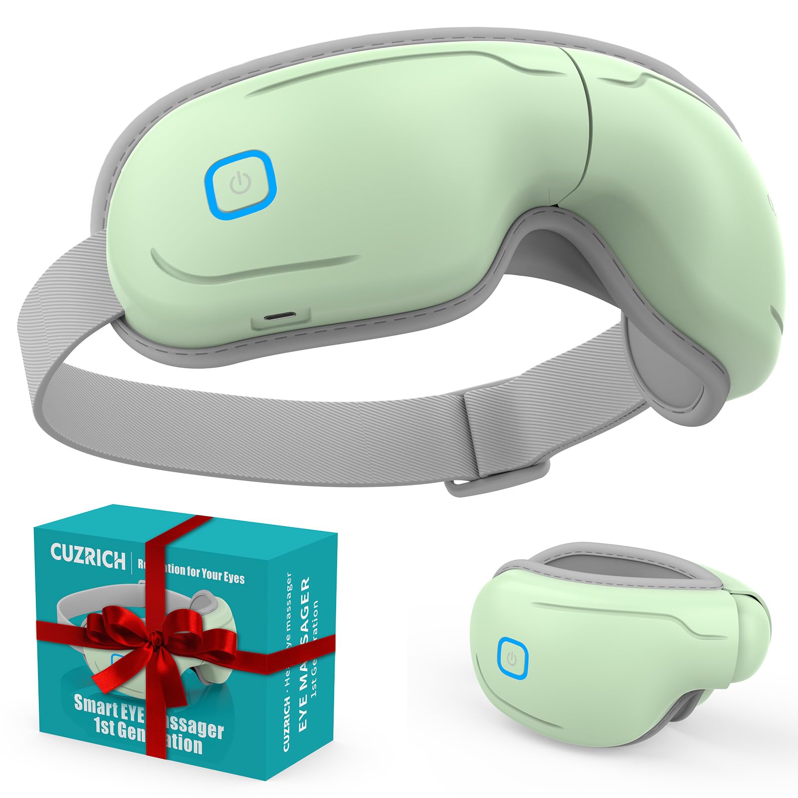 Eye Massager with Heat and Compression - Avocado Green Heated Eye Mask with Vibration Bluetooth Music 6 Modes