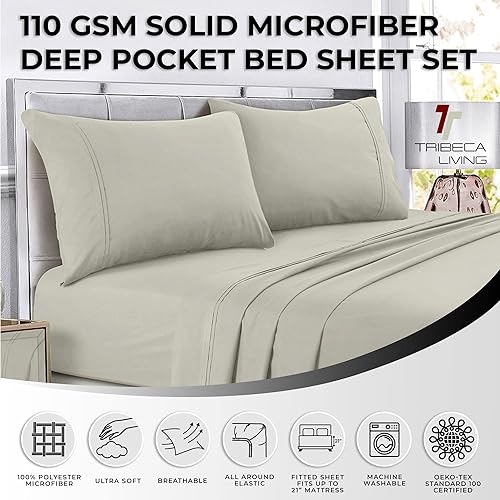 Miniatura 3 de Tribeca Living Juego de sábanas de microfibra de 110 GSM con bolsillo profundo Cal King Cloud