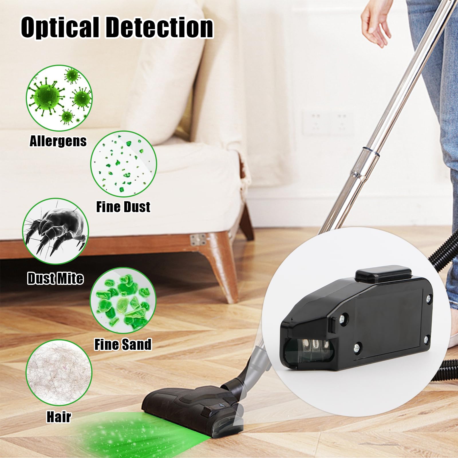 Lámpara LED para aspiradora con Detector de Polvo Universal, luz LED Verde para Detector de pelos de Animales, Accesorio para Cabezal de aspiradora