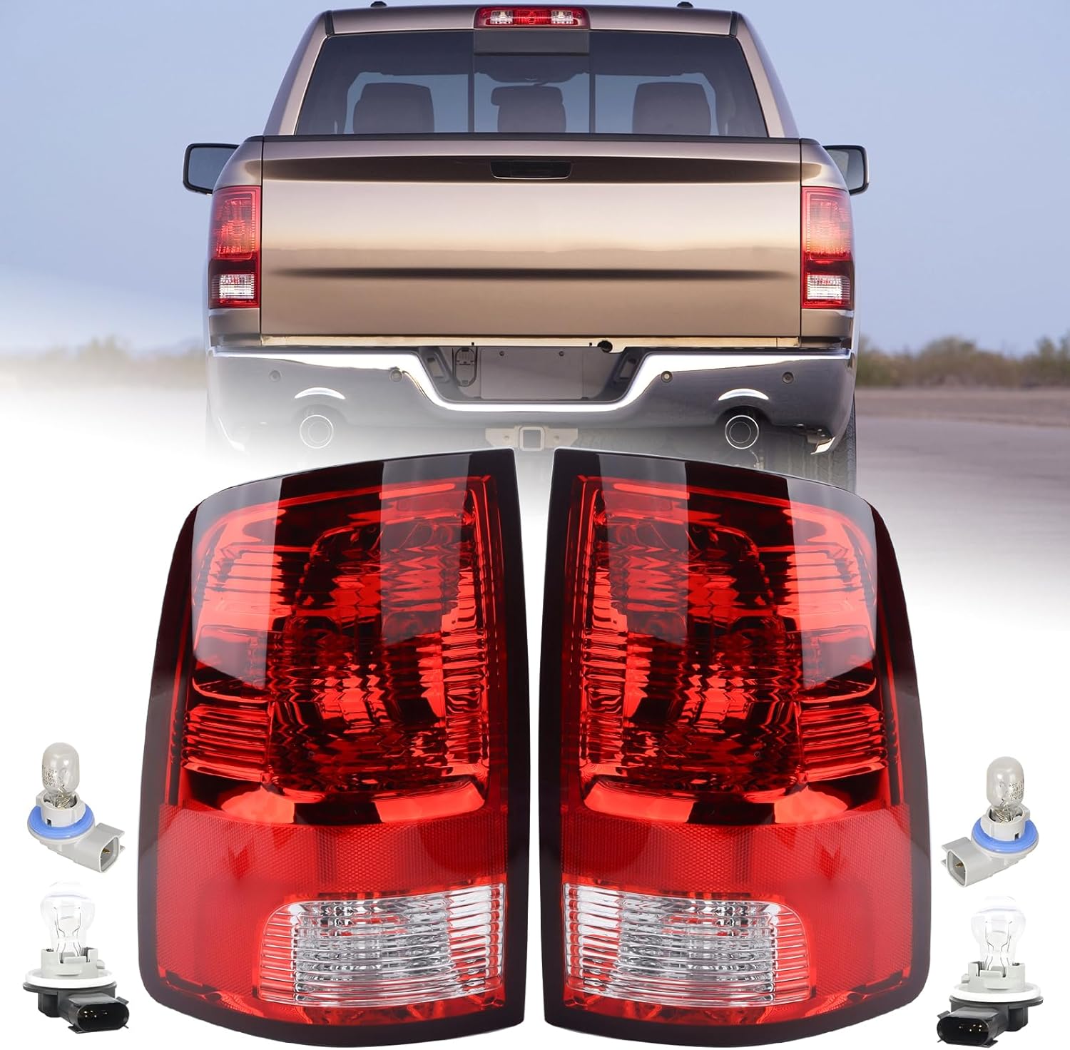 A Pair Halogen Tail Light Assembly Fit for 2009-2018 Dodge Ram 1500 2500 3500 Pickup Taillights Rear Light Left Driver and Right Passenger Side Rear Lamp W/Bulbs 55277415AD 55277414AE