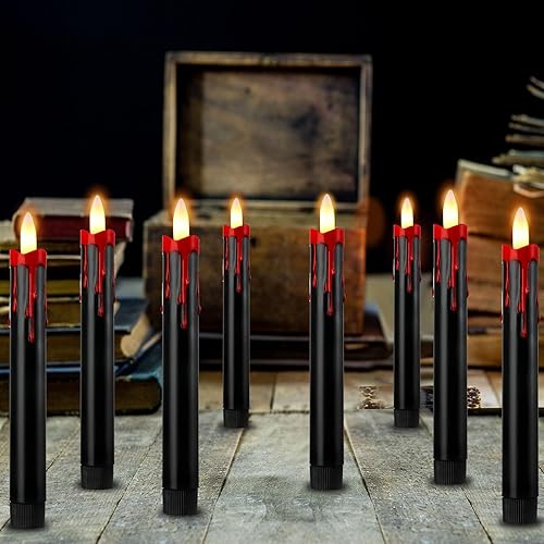 Miniatura 6 de Riakrum Juego de 24 velas flotantes de goteo de sangre de Halloween, velas colgantes sin llama con cuerda remota y ganchos, funciona con pilas,