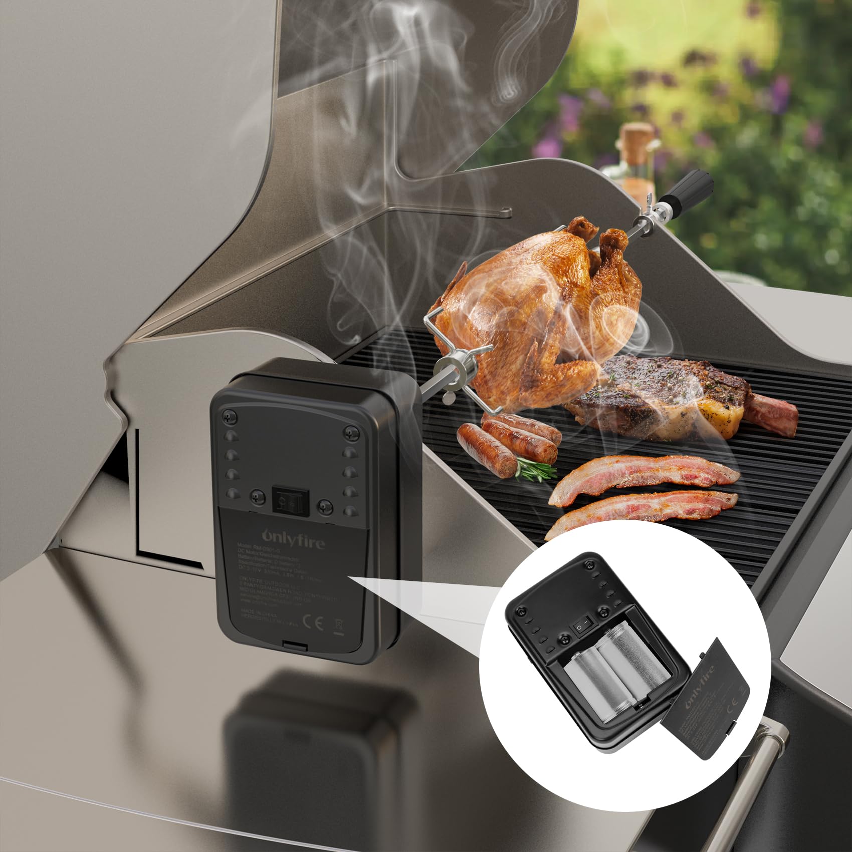 onlyfire Motore per griglia per barbecue regolabile girarrosto Grill Spit Gear Motor DC 3-12V 3.5W per Shish Kebab Spiedo Turner Attrezzature elettriche della griglia Grill Spiedo Girarrosto