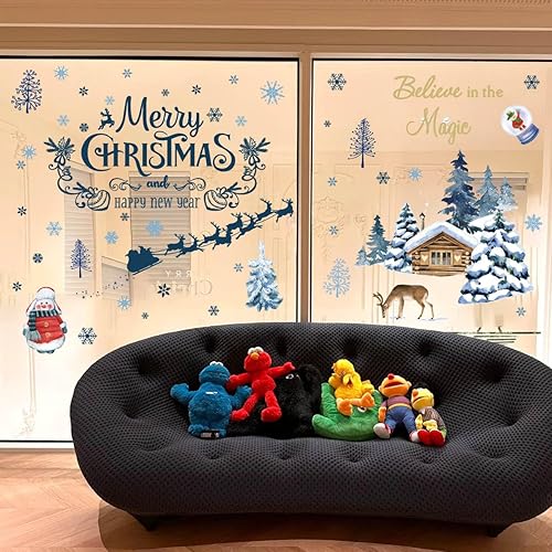 Miniatura 6 de Calcomanías de pared de Navidad, Santa Claus, calcomanías de pared de Navidad, trineo y reno, decoración de ventana de Navidad, calcomanía de pared