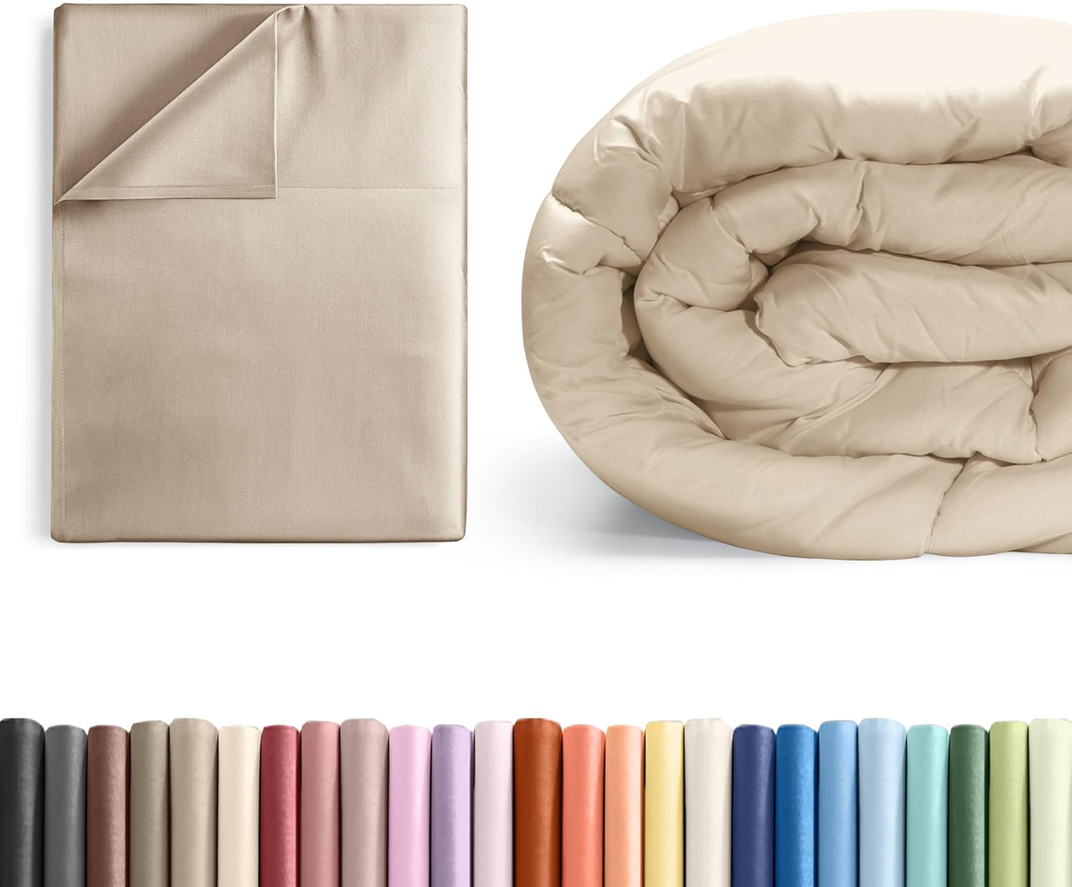 Queen Size Flat Bed Sheet + Comforter Bundle - Hotel Luxury Single Flat Sheet - Fits Mattresses with Deep Pockets Between 8 to 16 inches - Ultra Soft, Breathable and Wrinkle Free - Oeko-Tex - Cream