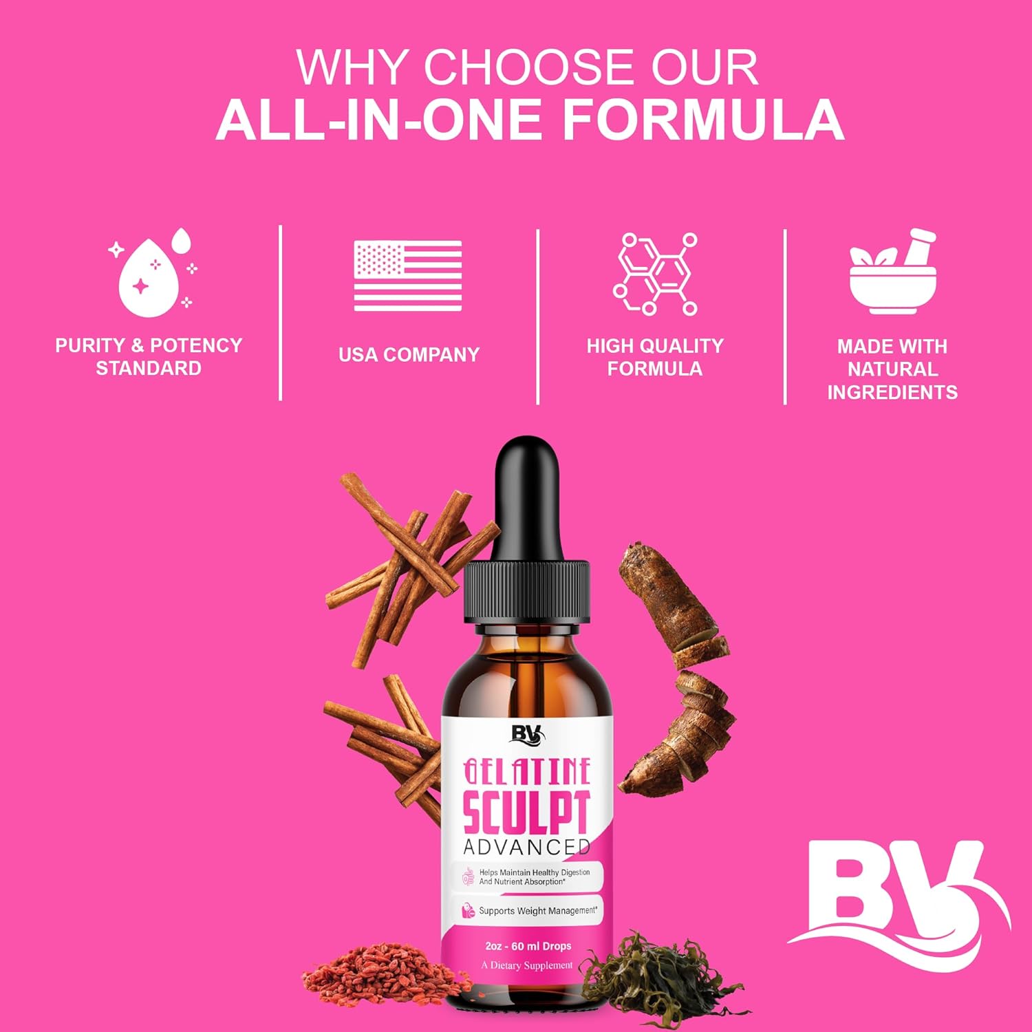 BLUE VIBE Gelatine Sculpt Liquid Drop Supplement Advanced Maximum Strength Overall Health & Wellness Support, GelatineSculpt Premium Daily Health and Overall Energy Support (2 Pack - 4oz / 120ml)