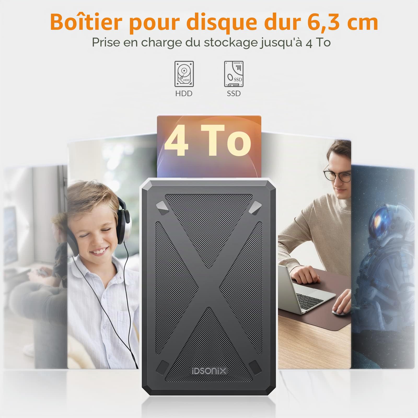 iDsonix Boîtier de Disque Dur 2,5 Pouces USB 3.0 vers SATA III Boîtier de Disque Dur Externe sans Outil pour Disque Dur SSD HDD 7 mm/9.5 mm 2,5" avec UASP Noir
