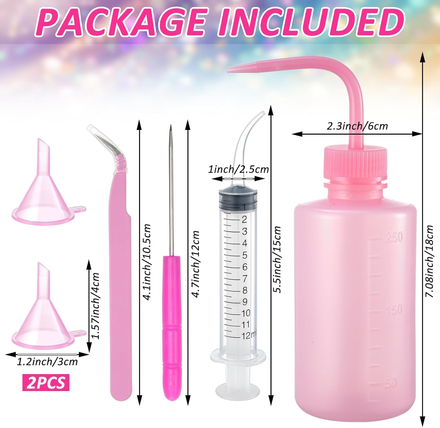 10 Pcs Snow Globe Tumbler Supplies 16oz Pre Drilled Double Wall Clear Cups Kit with Lid and Straw Squeeze Bottle Funnel Tweezer Bent Syringe for DIY Glitter Snow Globe Craft Gift (Colorful) - Image 3