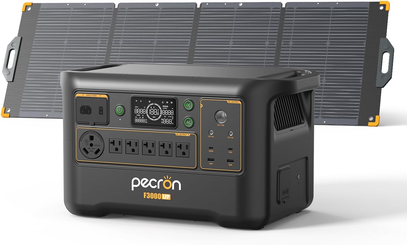 Pecron Transportable Energy Station F3000LFP with 200W Photo voltaic Panel*1, 3072Wh Photo voltaic Tenting Generator can develop to 9216Wh, 3600W Photo voltaic Generator for RV, Dwelling Use, CPAP