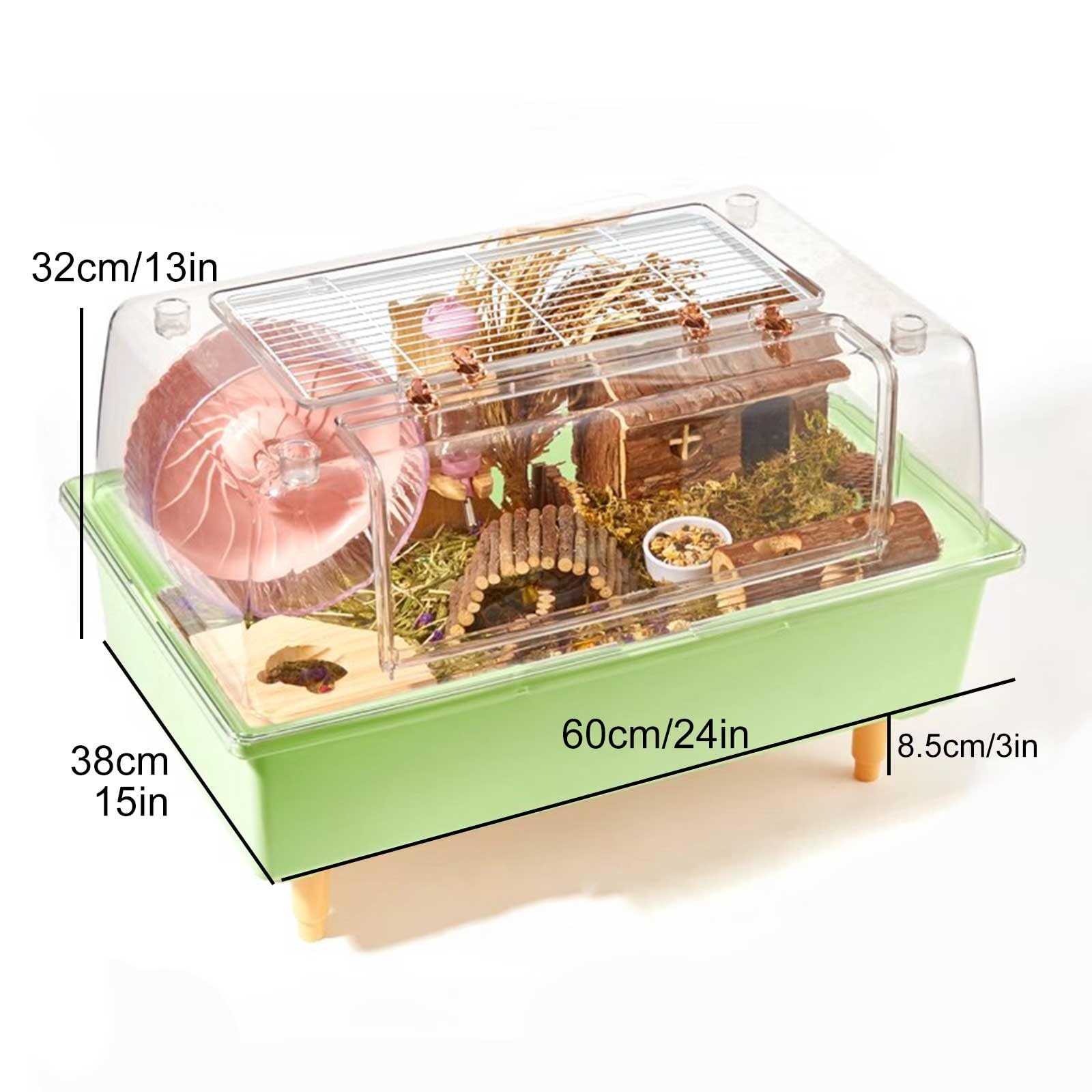 Cage Hamster Domestici, Gabbia per Criceti con Bottiglia d'Acqua, Ruota per Esercizi, Ciotola per Cibo e Nascondiglio per Criceti, Gabbia per Porcellini D'India(Green)