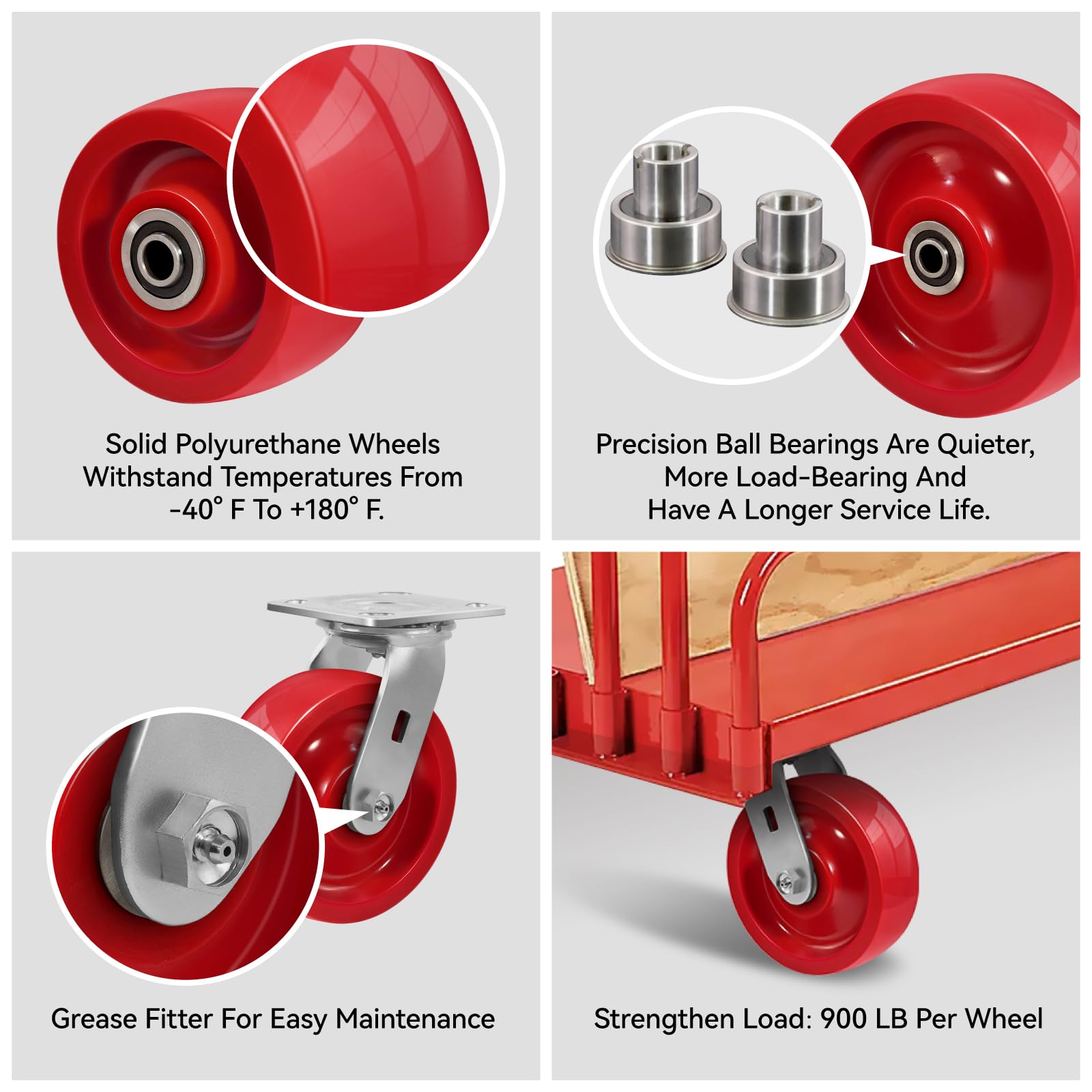 Imeing 4 Inch Caster Wheels Set Of 4 1500lbs Heavy Duty Industrial Casters With Brakes Dual - View #2