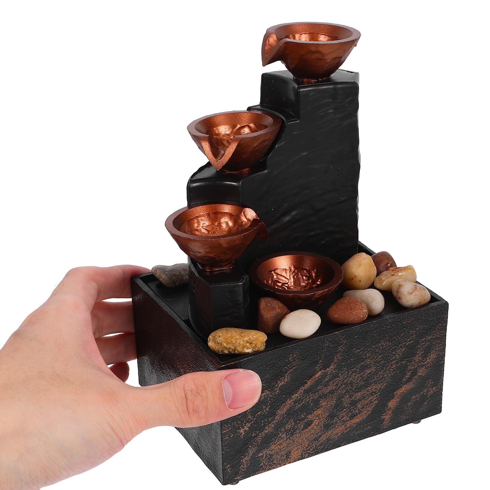 Levemolo Fuente de Agua de Mesa con Iluminación LED Integrada y Cascada de Guijarros para Decoración de Escritorio en Estudios y Estantes, Material Hips