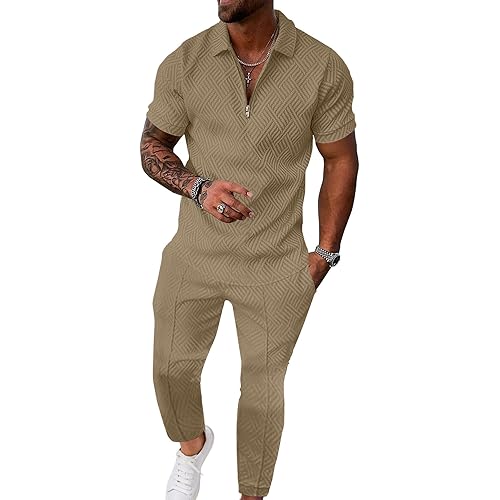 UOUA Mens Sweat Suits Set Tracksuit 2 Piece Outfits Short Sleeve Casual Sweatshirt & Loose Jogging Pants