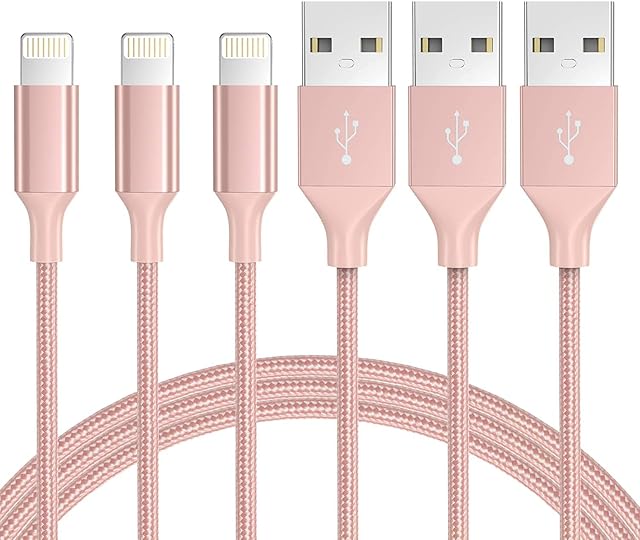 iPhone Charger Cable, 3Pack 6ft/2m Lightning Cable MFi Certified, Novtech Nylon Braided USB Fast Charging Wire for iPhone 13 12 11 Pro XR XS X 8 Plus 7 Plus 6S 6 Plus 5 iPad Pro Mini and More - Pink