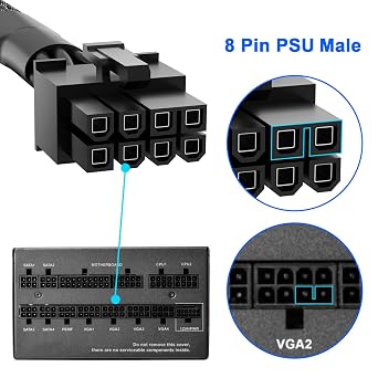 PCIe Cable for EVGA Power Supply, PCIe 8 Pin Male to 6+2 Pin Male, 18AWG 10A EVGA Supernova Power Supply Cables -23.6 inch (60cm)