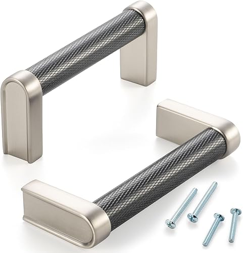 Miniatura 84 de Paquete de 5 tiradores de gabinete de 3–3/4 pulgadas estriado en negro y oro, manijas de gabinete mate en negro y oro cepillado AP1311, herrajes