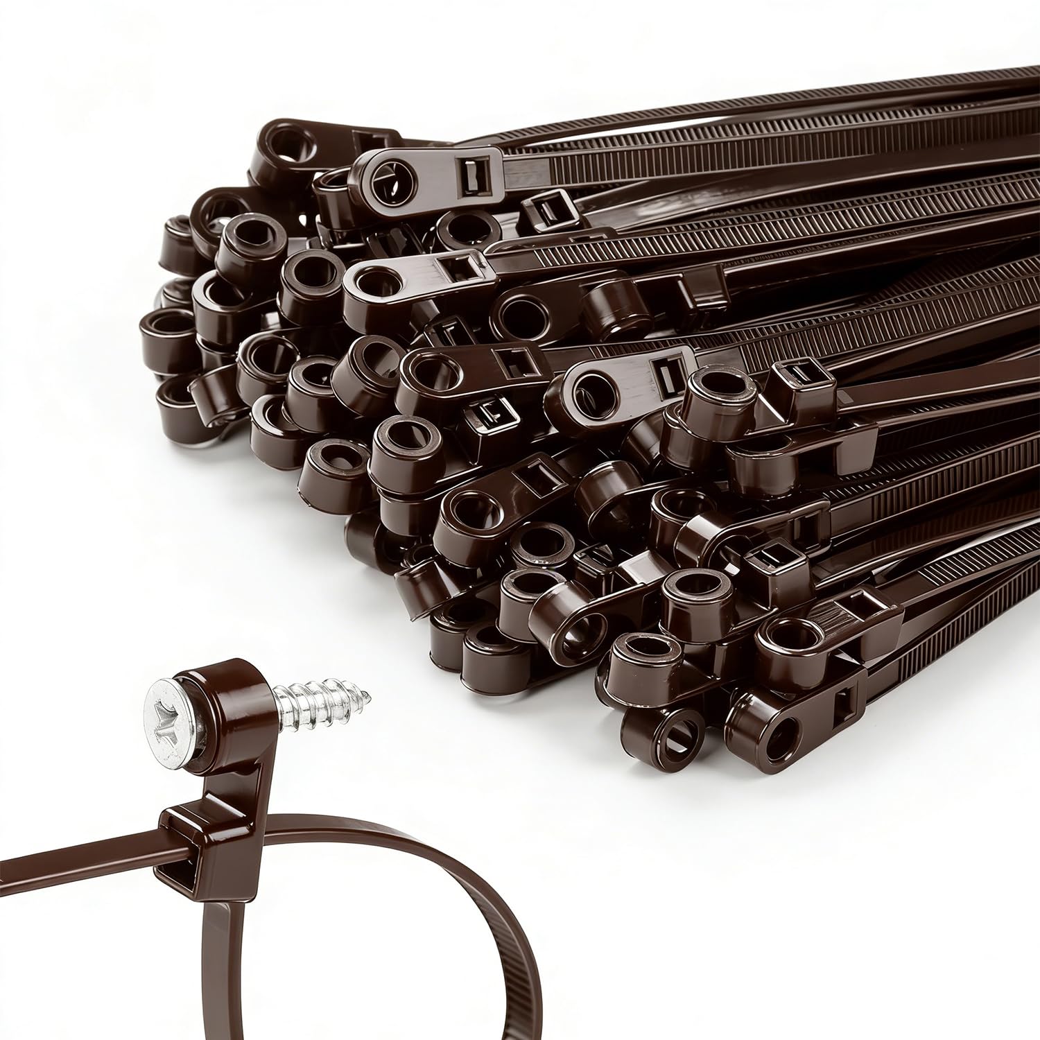 View 1 of 200 PCS 14 inch Brown Zip Ties with Screw Hole 70lbs Mountable head Cable Ties Straps Multipurpose Heavy Duty Nylon Cable Zip Ties with Screw Mounting Hole