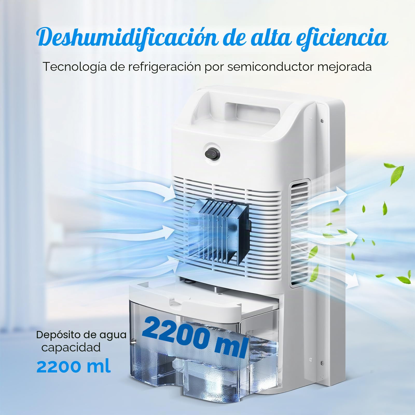 Deshumidificador eléctrico, Deshumidificador y purificador de aire 2 en 1, silencioso para casa - pantalla LED, Control inteligente de humedad, Temporizador de 24h, Control remoto (A)