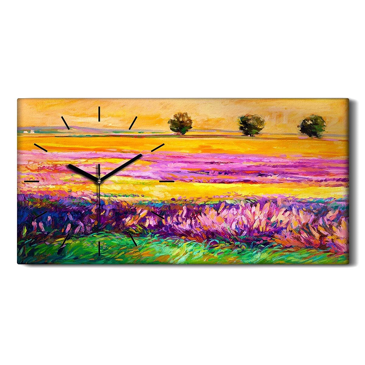 Horloge sur Toile Fleurs de Pré Décoration Murale Salon Modern