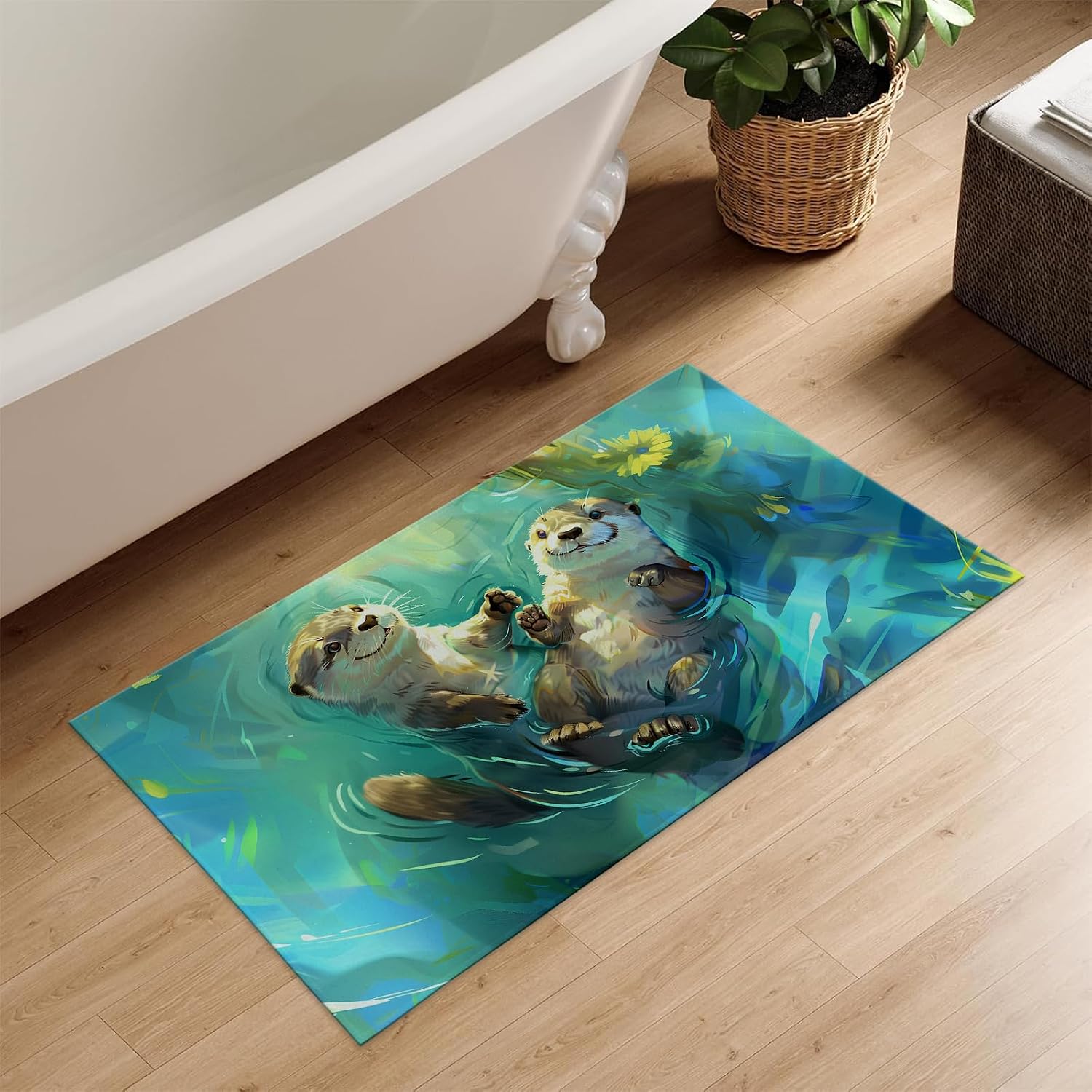 Cute Otter Indoor Door Mat, Welcome Entry Doormat for Interior Porch, Front Door, Kitchen, 17"×29.5", with Non Slip Backing, Adorable Otter Door Mats Gifts for Apartment, Home Decor