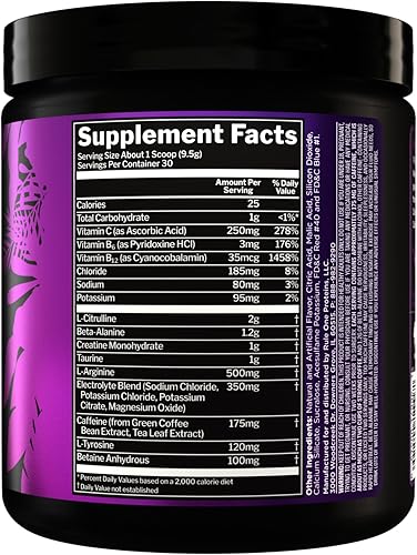 Vista 30 de Rule 1 R1 Roar - Polvo de pre-entrenamiento con creatina, beta-alanina, citrulina, electrolitos y cafeína (30 porciones, mango melocotón)