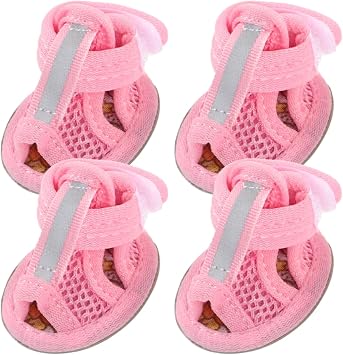 Dog Shoes Hemobllo 4pcs Breathable Mesh Dog Sandals for Summer, Adjustable Fit Comfortable and Non-Slip Outdoor Shoes for Small Pet Puppy for Hot Weather, Rainy Days,Pink - Size 2