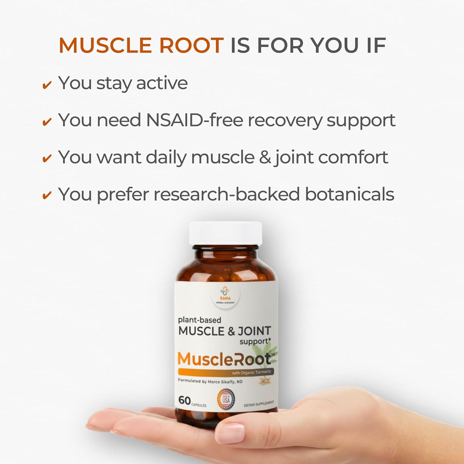 Muscle & Joint Support Supplement – Botanical Formula for Healthy Inflammatory Response | 6 Research-Backed Botanicals | Organic Turmeric | 60 Capsules | Sana Herbal