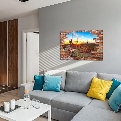 Miniatura 3 de LevvArts Lienzo moderno para pared, póster de paisaje de Saguaros al atardecer, lienzo de Arizona, imágenes del desierto sonorano con pared de