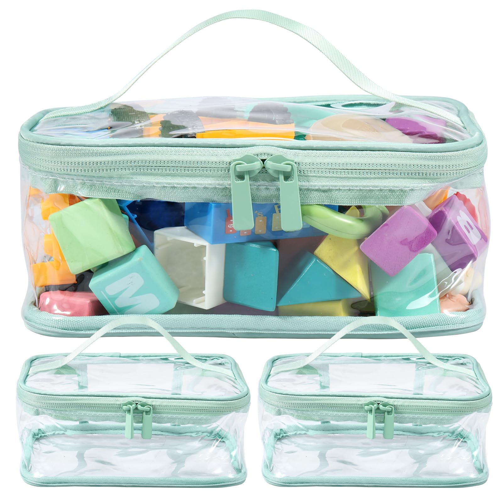 Cajas de Almacenamiento con Tapas, 3 Piezas, Juguetes, Libros, Bolsas, PVC Transparente, Organizador con Cremallera y asa, Juego de Mesa