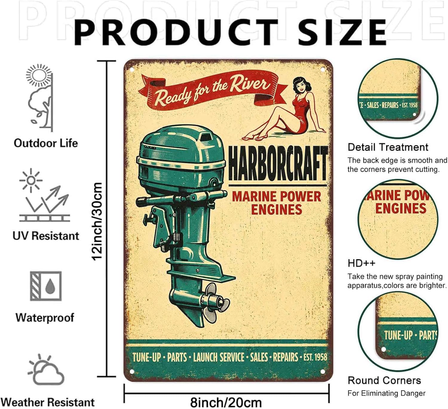 Harborcraft Marine Power Engines Aluminum Metal Sign 8 x 12 Inch image 2