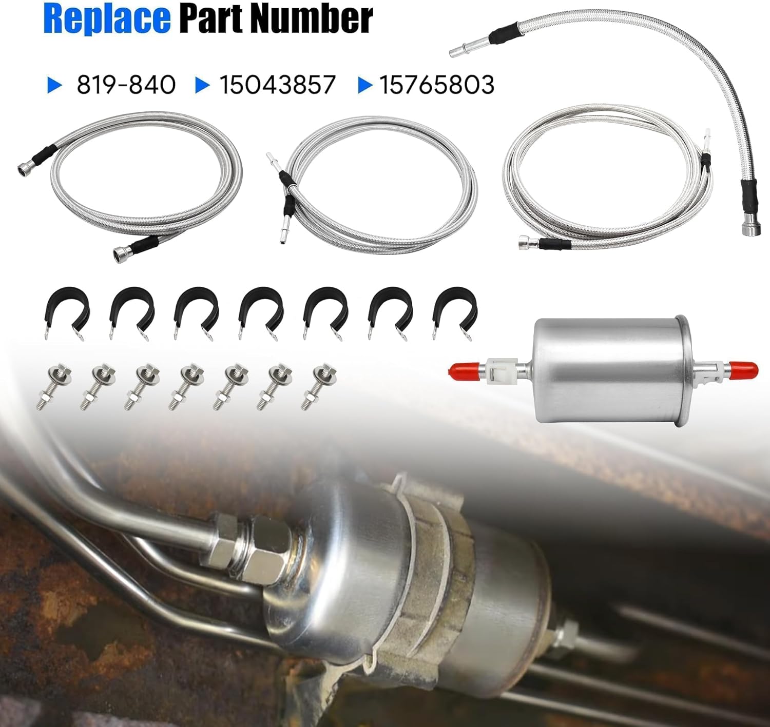 819-840 Fuel Line Flexible Stainless Steel Braided Fuel Hose Set Fit for 1999-2003 Chevy Silverado 1500 2500 HD 3500 for GMC Sierra 1500 2500 HD 3500 Replace# 15043857 15765803