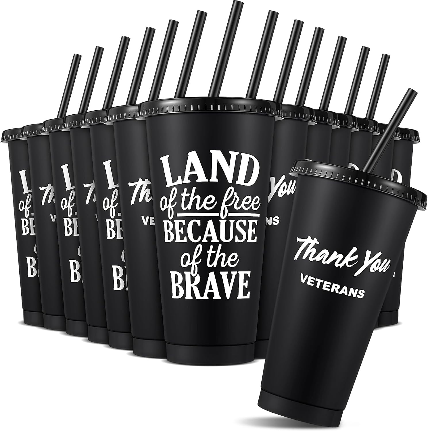Skylety 24 Pack Memorial day Patriotic Plastic Tumblers with Lids and Straws 4th of July Gifts 24 oz Iced Coffee Travel Mug Cup Reusable Cups Military Retirement Gifts for Patriotic Hard Head Veterans