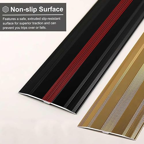 Miniatura 5 de ZIMGOD Tira de transición de piso de madera a azulejo, umbral plano de metal para pisos laminados, puertas, tiras de ribete de alfombras, carpeta de